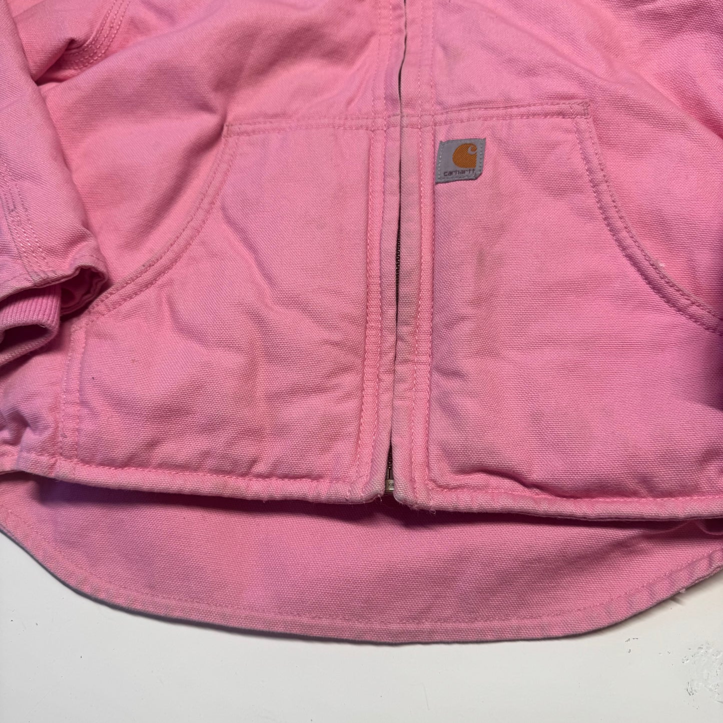 2000s Kids Vintage Pink Carhartt Zip Hooded Fleece Lined Jacket XS 6Y