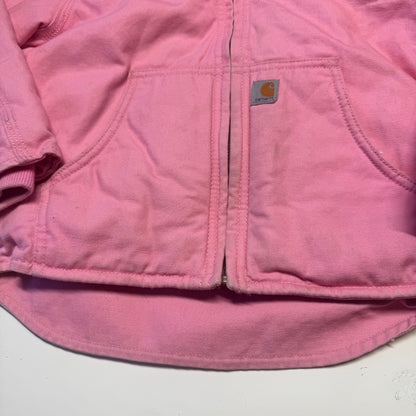 2000s Kids Vintage Pink Carhartt Zip Hooded Fleece Lined Jacket XS 6Y