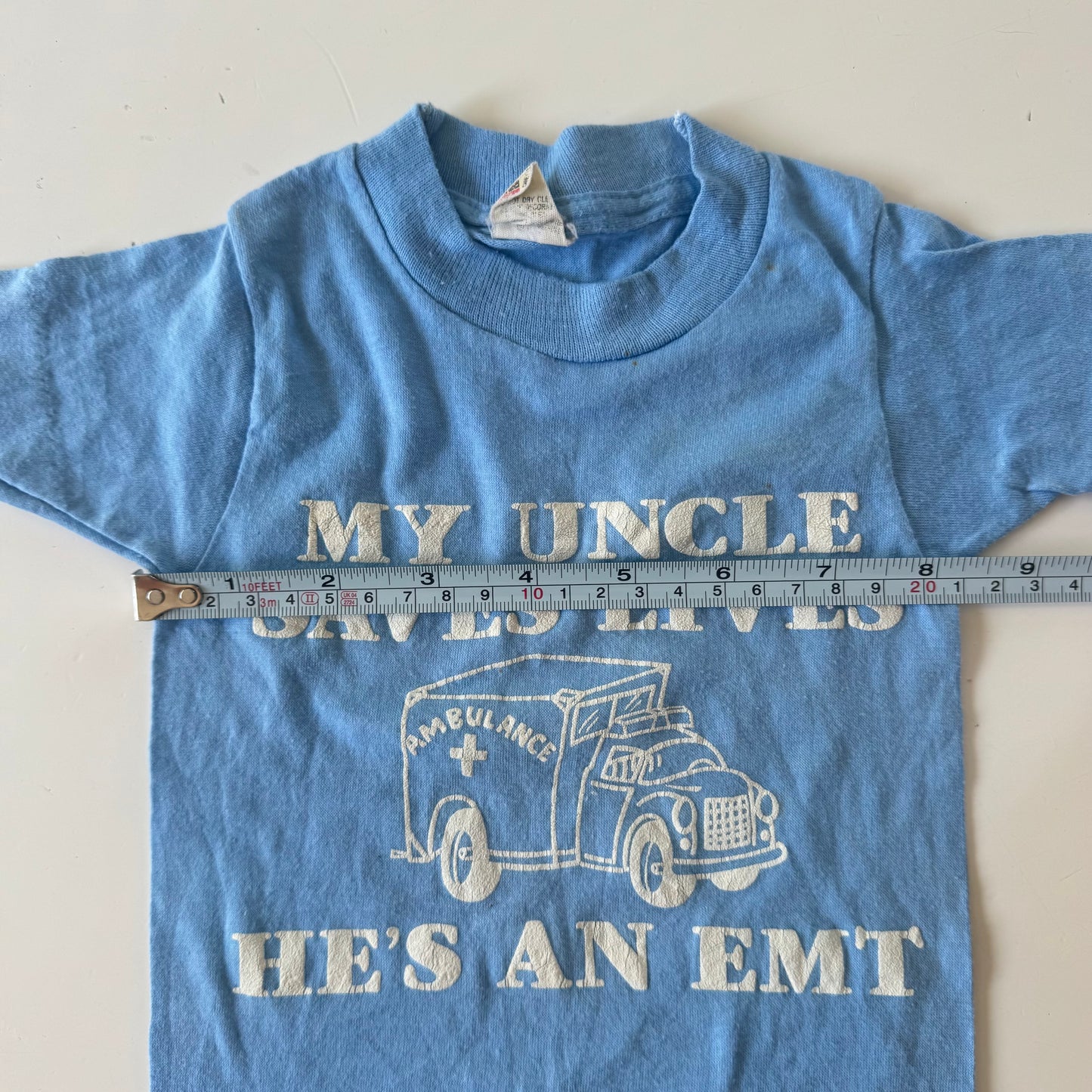 80s Kids Infant Baby Vintage Tee My Uncle Saves Lives, He’s An EMT Single Stitch Short Sleeve T-Shirt 2T Made in USA