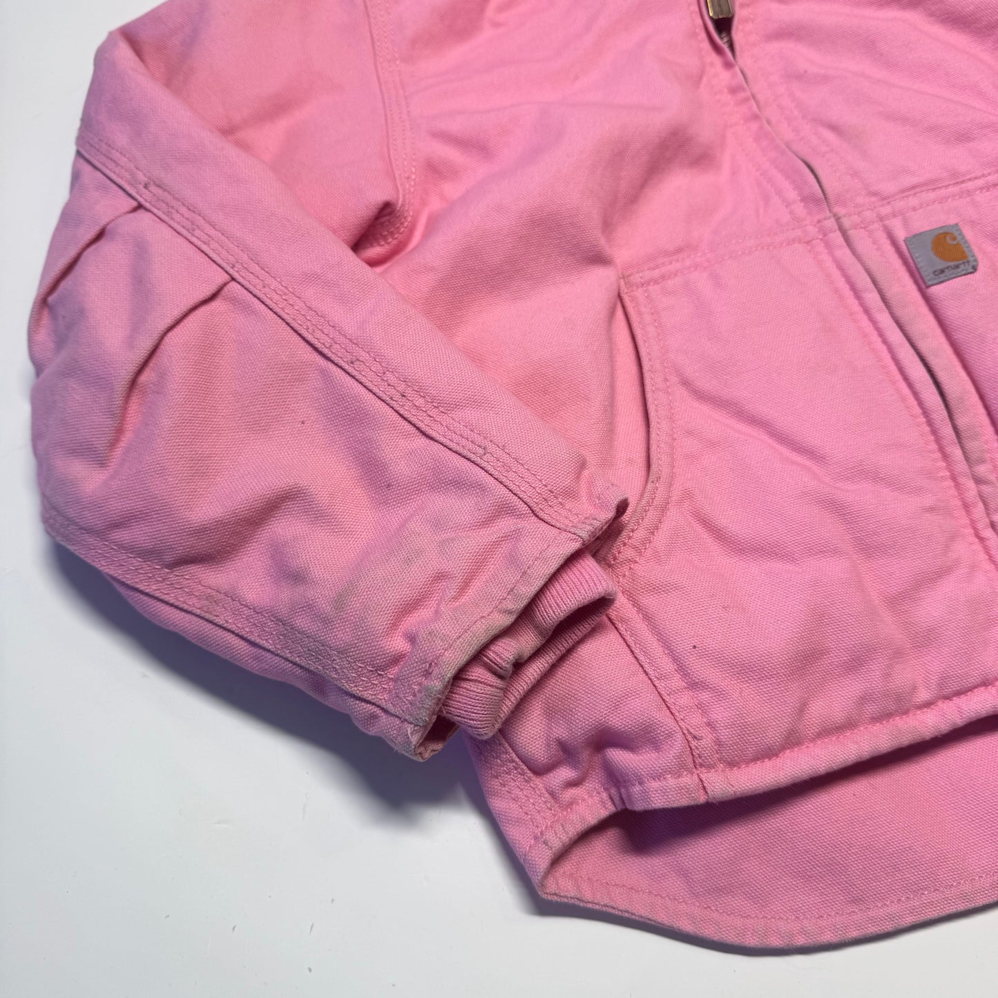 2000s Kids Vintage Pink Carhartt Zip Hooded Fleece Lined Jacket XS 6Y