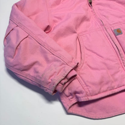 2000s Kids Vintage Pink Carhartt Zip Hooded Fleece Lined Jacket XS 6Y