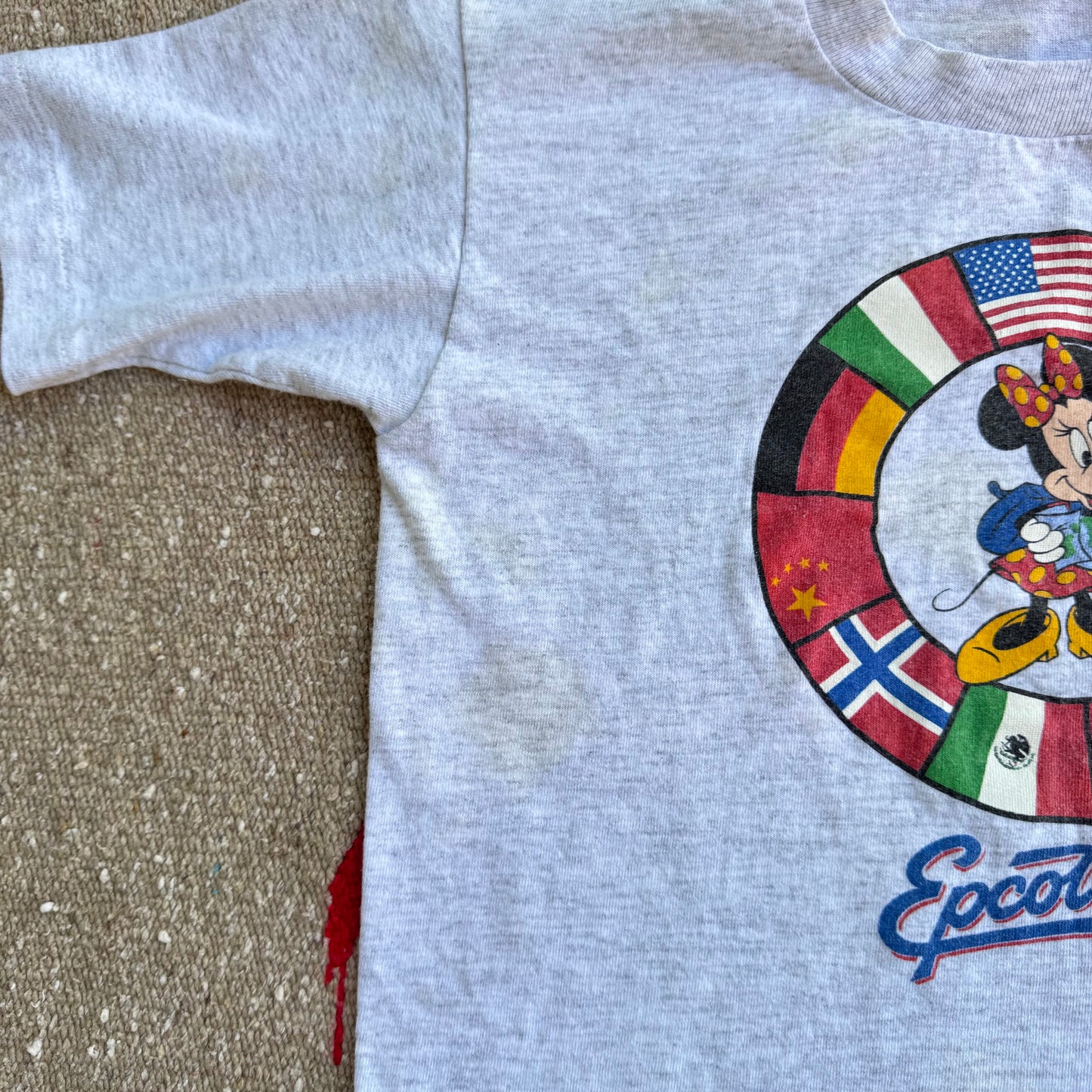 90s Kids Youth Vintage Minnie Epcot Centre Short Sleeve Gray T-Shirt 9Y 10Y 11Y