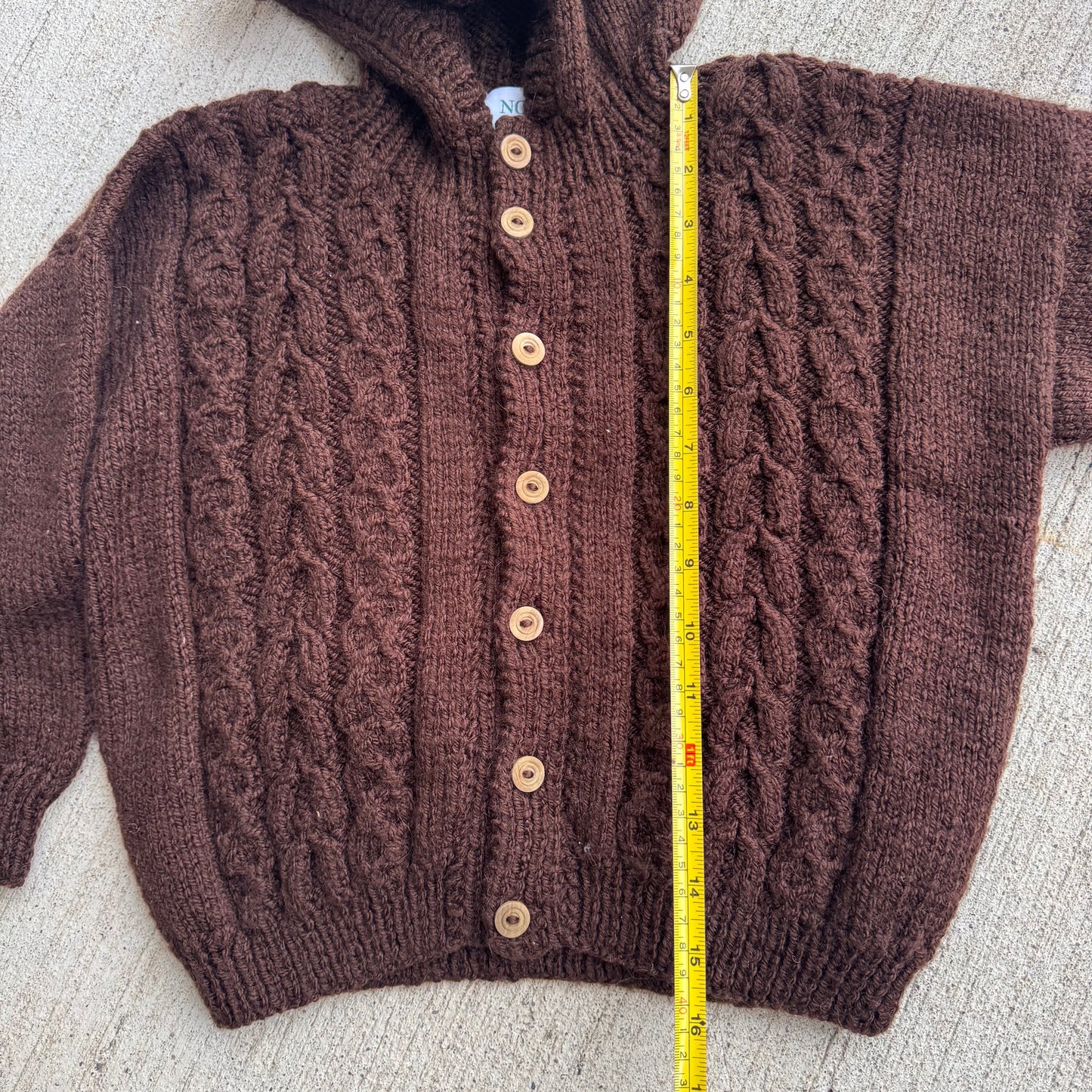 Kids Vintage Hand Knit Nonia New Foundland Brown Cardigan With Hood Sweater 6Y 7Y 8Y