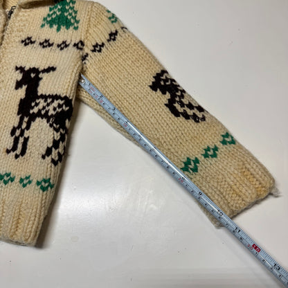 50s 60s Kids Toddler Vintage Beige Deer Lightning Zipper Cowichan Sweater / 3T 4T