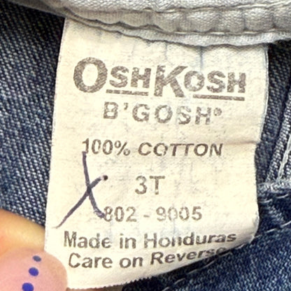 2000’ Y2K Kids Toddler Vintage Oshkosh Bgosh Lace Hand Stitched Loose Fit Denim Overall / 3T