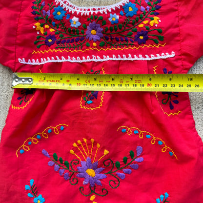 Kids Red Embroidered Pullover Dress South American Style 1Y 2Y