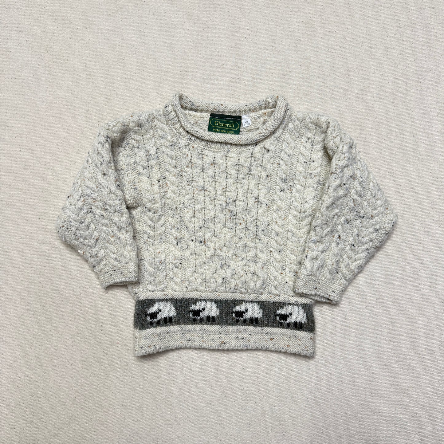 90s Kids Toddler Vintage Sheep Pattern Glencroft Pure Wool irish Fisherman Knit Sweater / 2T 3T