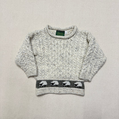 90s Kids Toddler Vintage Sheep Pattern Glencroft Pure Wool irish Fisherman Knit Sweater / 2T 3T