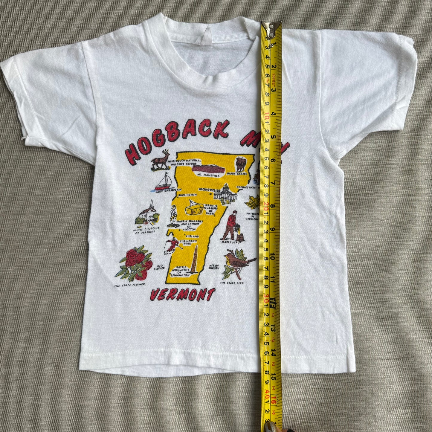 60s Kids Toddler Vintage Fruit of the Loom Hogback Mountain Vermont Souvenir White Single Stitch Short Sleeve T-Shirt 6Y