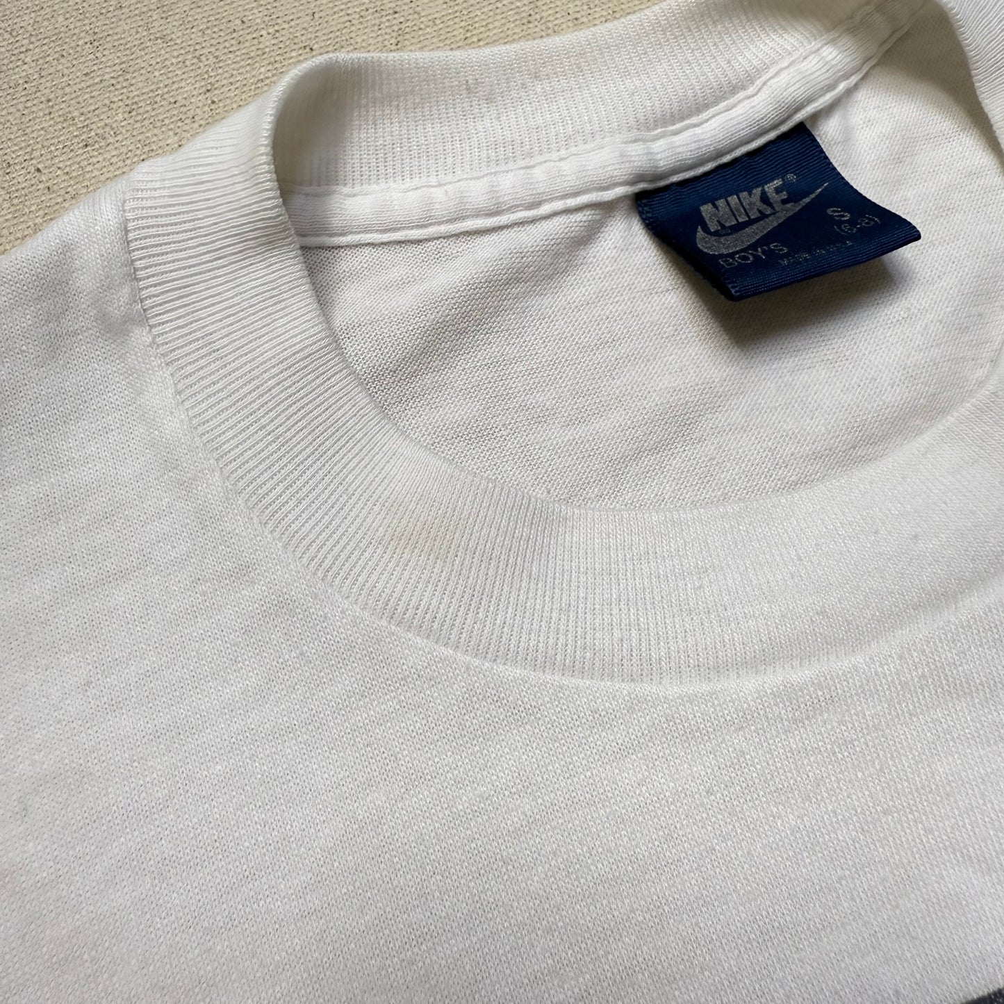 80s Kids Toddler Vintage Nike Blue Tag Gray Big Logo Print Single Stitch White Tshirt / 4T 5T 6y / Made in USA