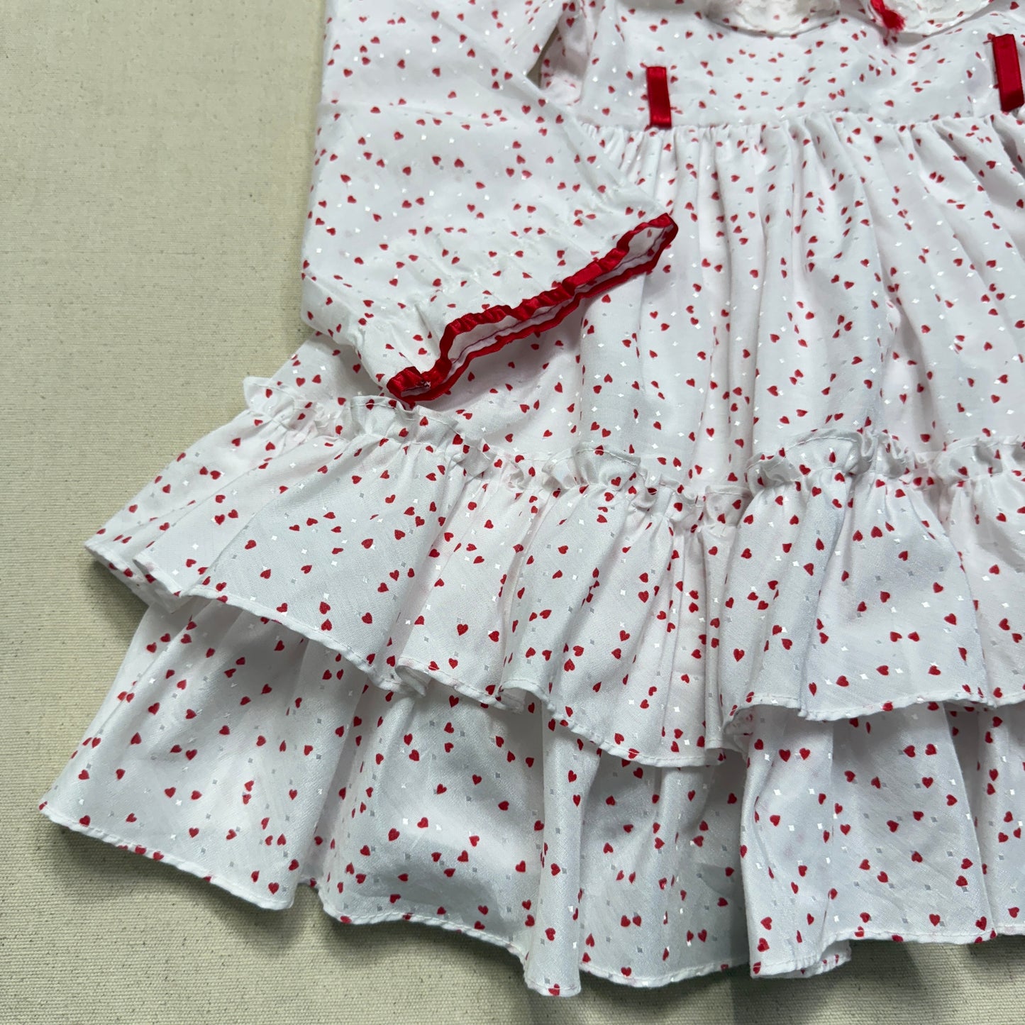 80s 90s Kids Toddler Vintage Martha's Miniatures Heart AOP Lace Raffle Volume dress / 5y 6y 7y