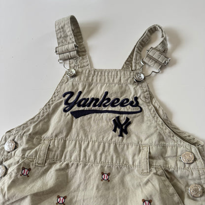 2000s Kids Girls Toddler 2 Piece  Set MLB New York Yankees Adjustable Strap Khaki Dress Baseball Pattern With Short Sleeve Navy T-Shirt 18 m