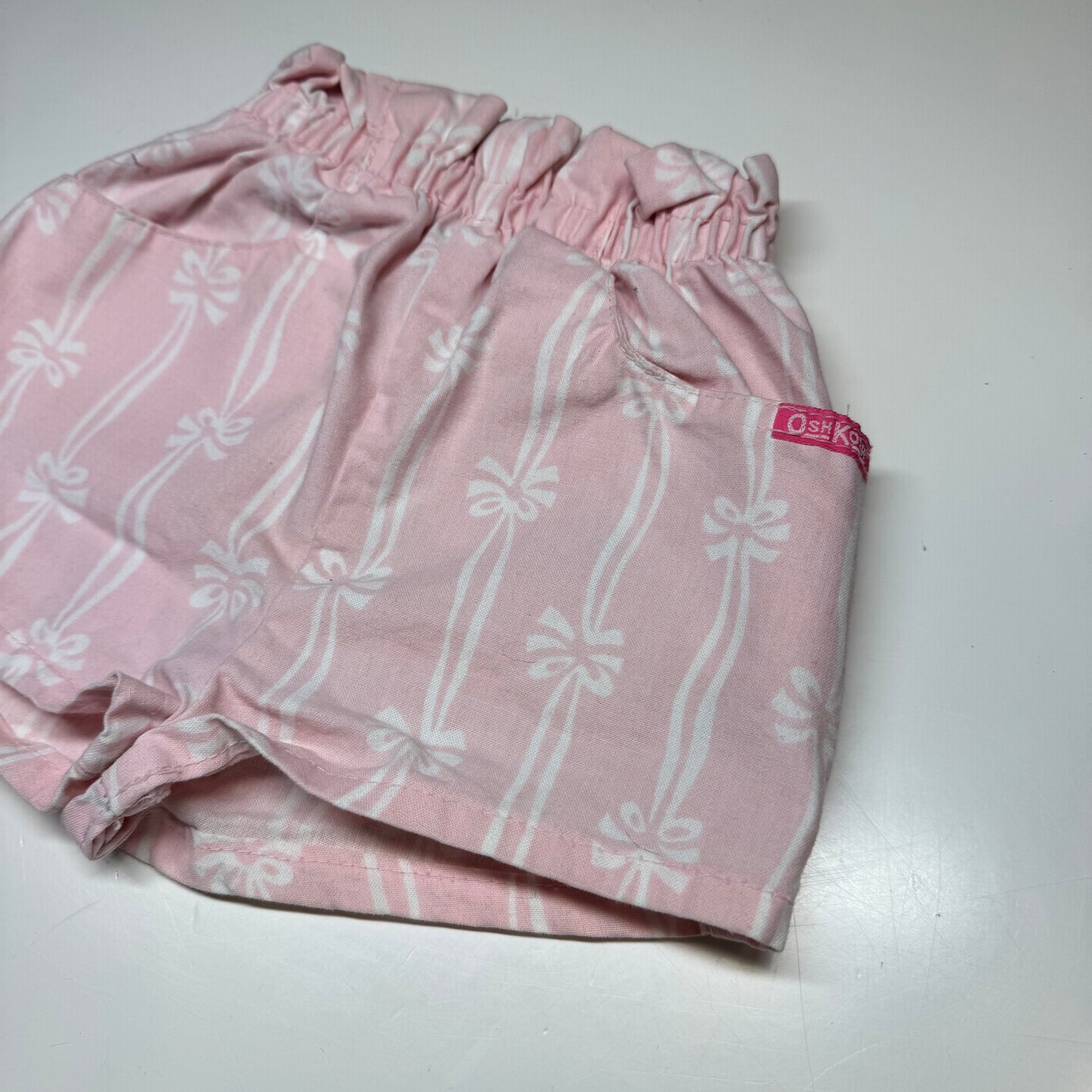 90s Kids Baby Toddler Vintage Oshkosh B’Gosh Pink Bow Print Elastic Waistband Shorts / 18m/ Made in USA