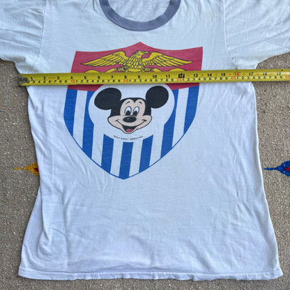 70s 80s Kids Teen Vintage Walt Disney Mickey Crest Shield Short Sleeve T-Shirt 10Y 11Y 12Y