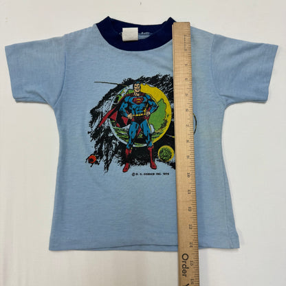 70s Kids Toddler Vintage DC Comics Superman Light Blue Short Sleeve Single Stitch Sears T-Shirt 4/5Y