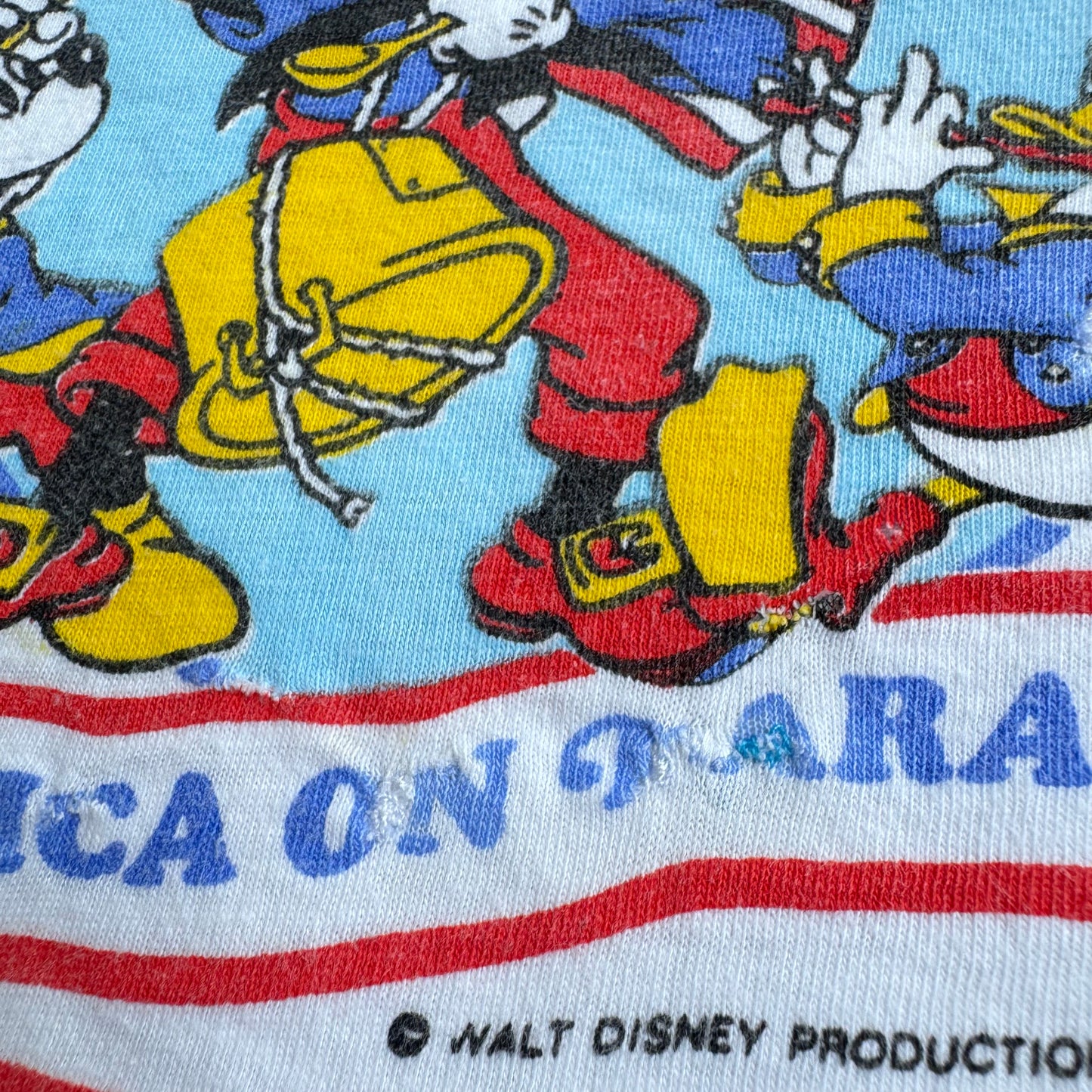 80s 90s Kids Toddler Vintage Walt Disney Mickey Goofy Donald America On Parade Single Stitch White Short Sleeve T-Shirt 3Y 4Y 5Y