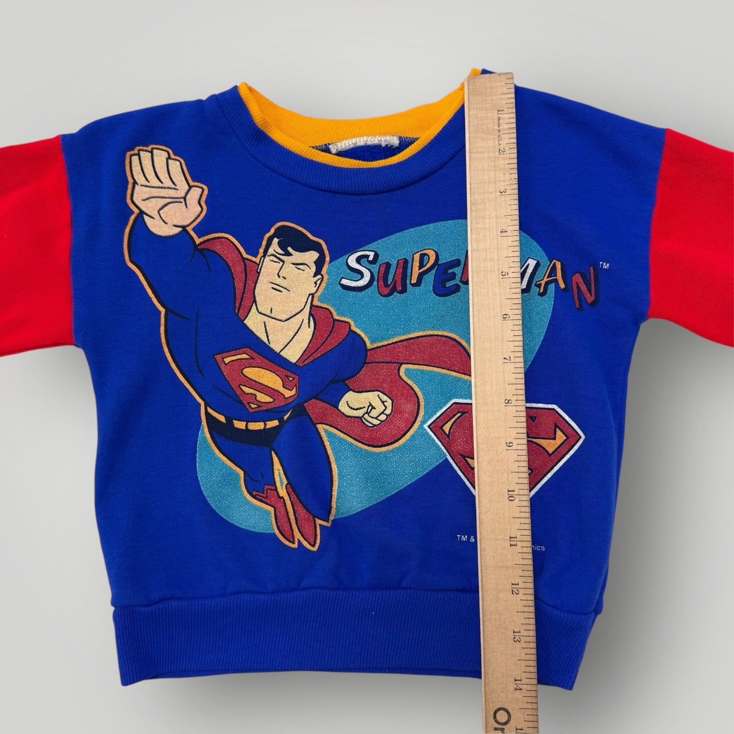 1997 Kids Toddler Vintage Superman Colourful Crew Sweatshirt 2Y 3Y