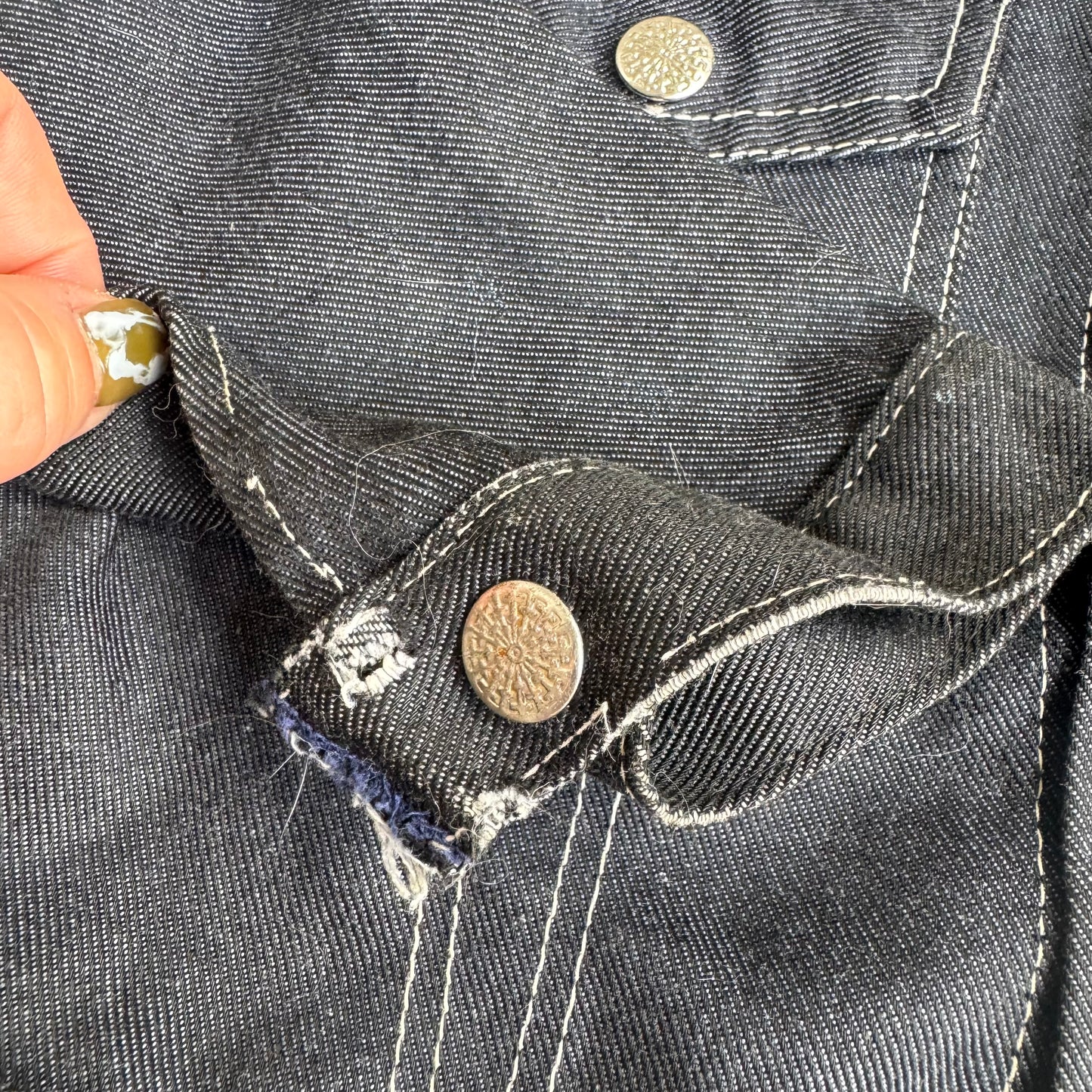 80s Kids Toddler Vintage Dark Denim Snap Double Pocket Long Sleeve Jacket With Cute Embroidered Patches Front And Back 4Y 5Y