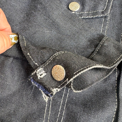 80s Kids Toddler Vintage Dark Denim Snap Double Pocket Long Sleeve Jacket With Cute Embroidered Patches Front And Back 4Y 5Y