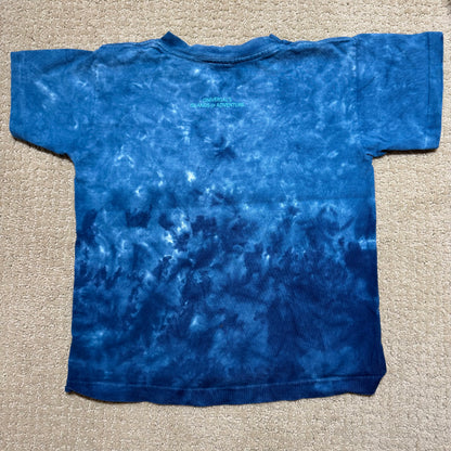 90s Kids Vintage Universal Studios I Survived Jurassic Park Glow In the Dark Print Blue Tie Dye Single Stitch Short Sleeve 100% Cotton T-Shirt M 5Y 6Y