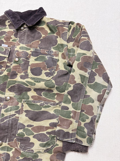 80s Kids Youth Vintage Carhartt Rare Duck Hunting Camo Corduroy Collar Quilt Lined Jacket / 7y 8y 9y