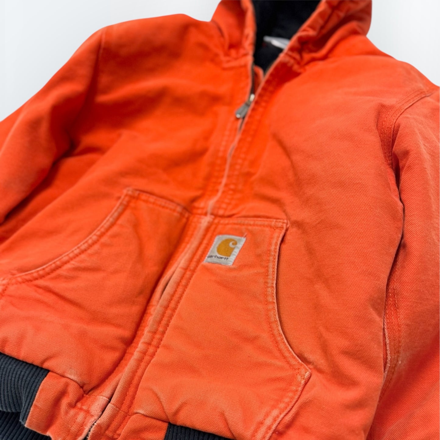 Kids Vintage Rare Color Carhartt Active Orange Safety Zip Lined Heavy Jacket S 7Y 8Y
