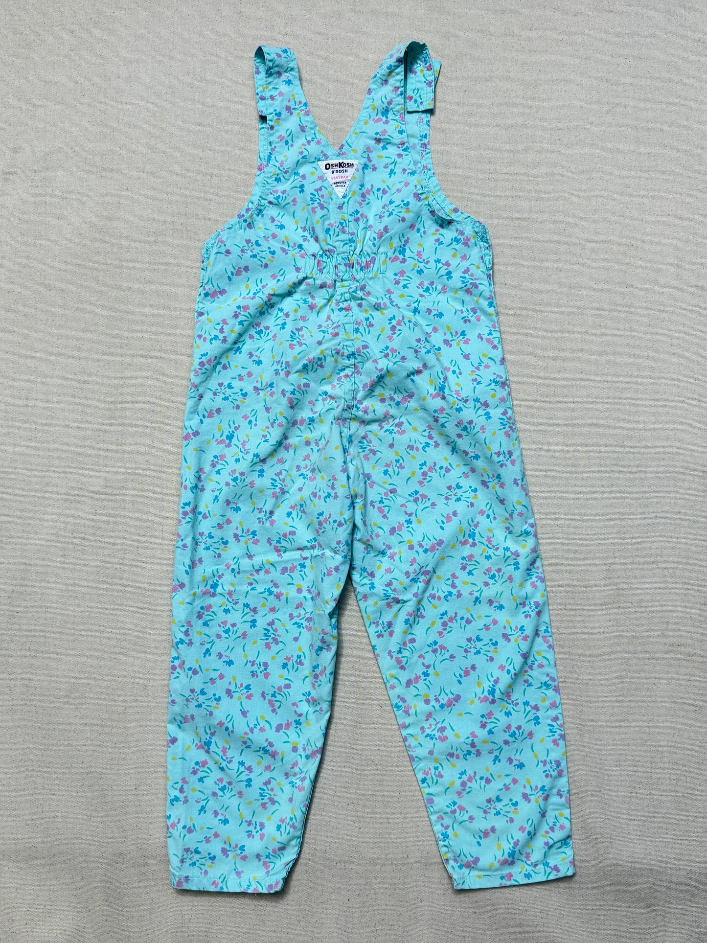 90s Kids Vintage Oshkosh Bgosh Flower AOP Mint Green Cross Front Lightweight Overall / 4T 5T 6y / Made in USA