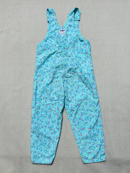90s Kids Vintage Oshkosh Bgosh Flower AOP Mint Green Cross Front Lightweight Overall / 4T 5T 6y / Made in USA