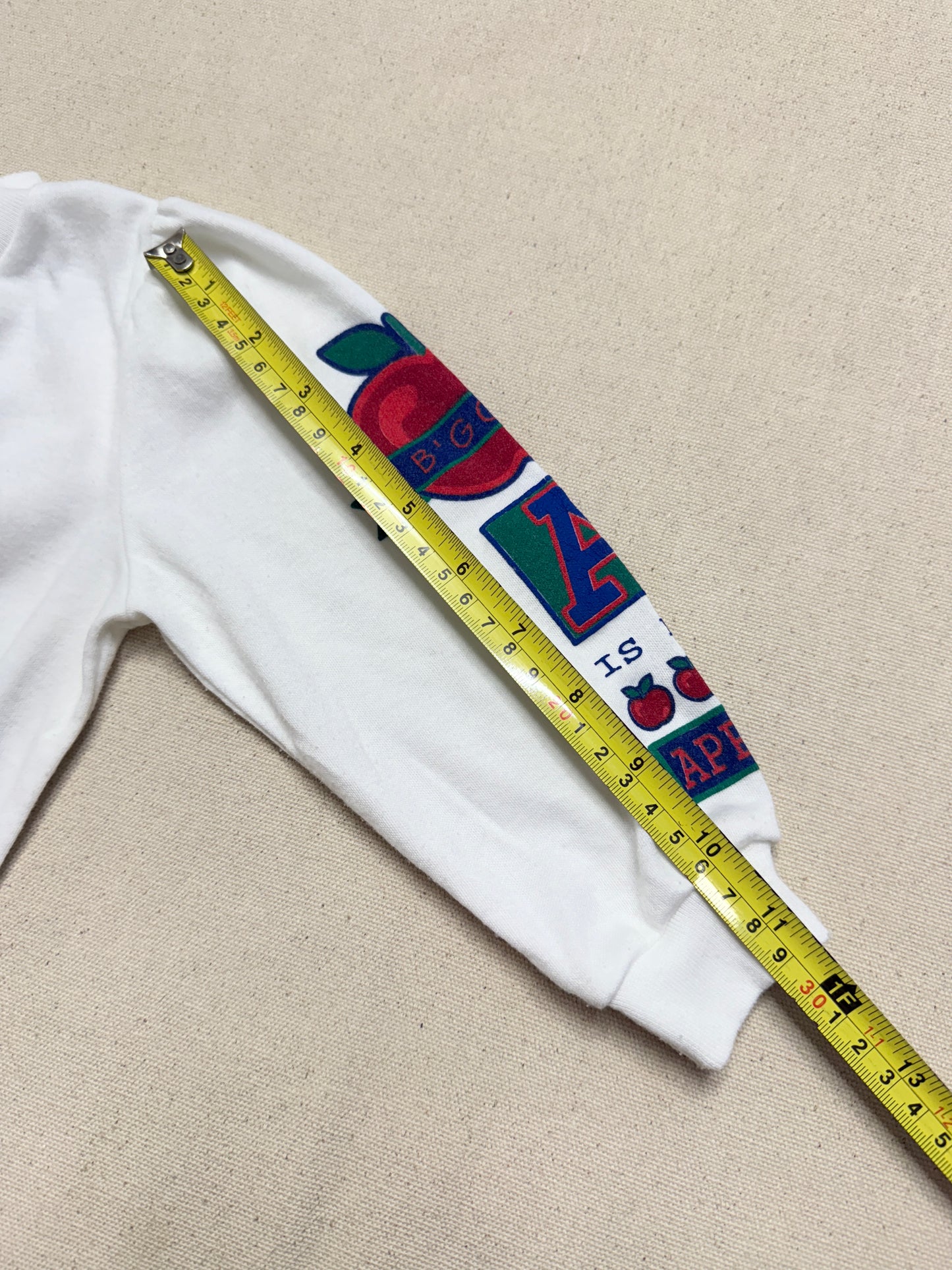 90s Kids Toddler Vintage Oshkosh Bgosh "A is for Apple" Longsleeve  Puffsleeve Top / 2T 3T / Made in USA