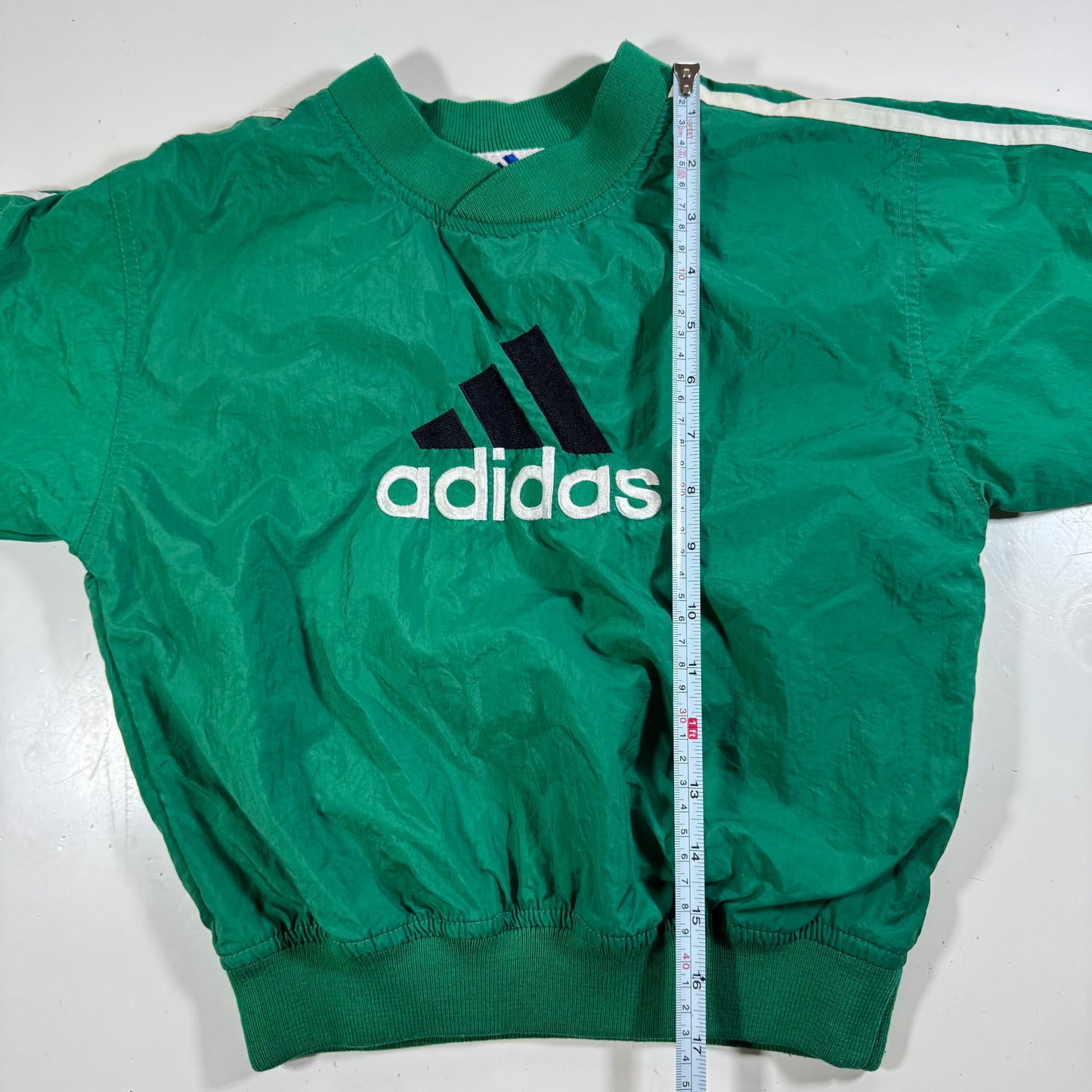 90s Kids Vintage Adidas Light Weight Green Lined Windbreaker Jacket Sweatshirt Big Logo M 5Y