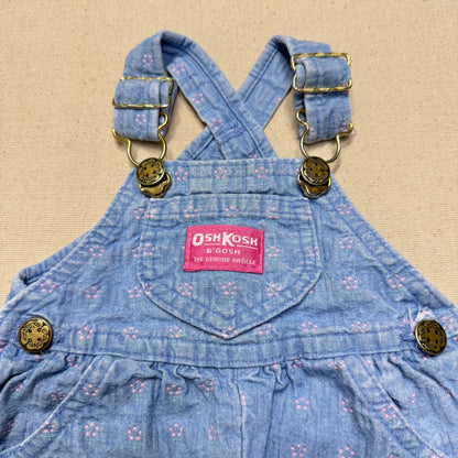 90s Kids Infant Baby Vintage Oshkosh Bgosh Flower AOP Denim Shortall / 0m 3m 6m