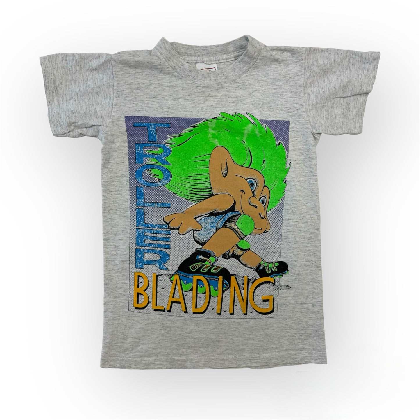 90s Kids Youth Vintage Troller Blading Baby Troll Grey T-Shirt M 9Y 10Y 11Y Baby Tee Made In USA