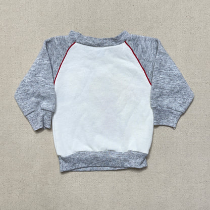 1988 80s Kids infant Baby Vintage Bugs Bunny Weight-Lifter Gray Raglan Sleeve Sweatshirt / 0m 3m 6m