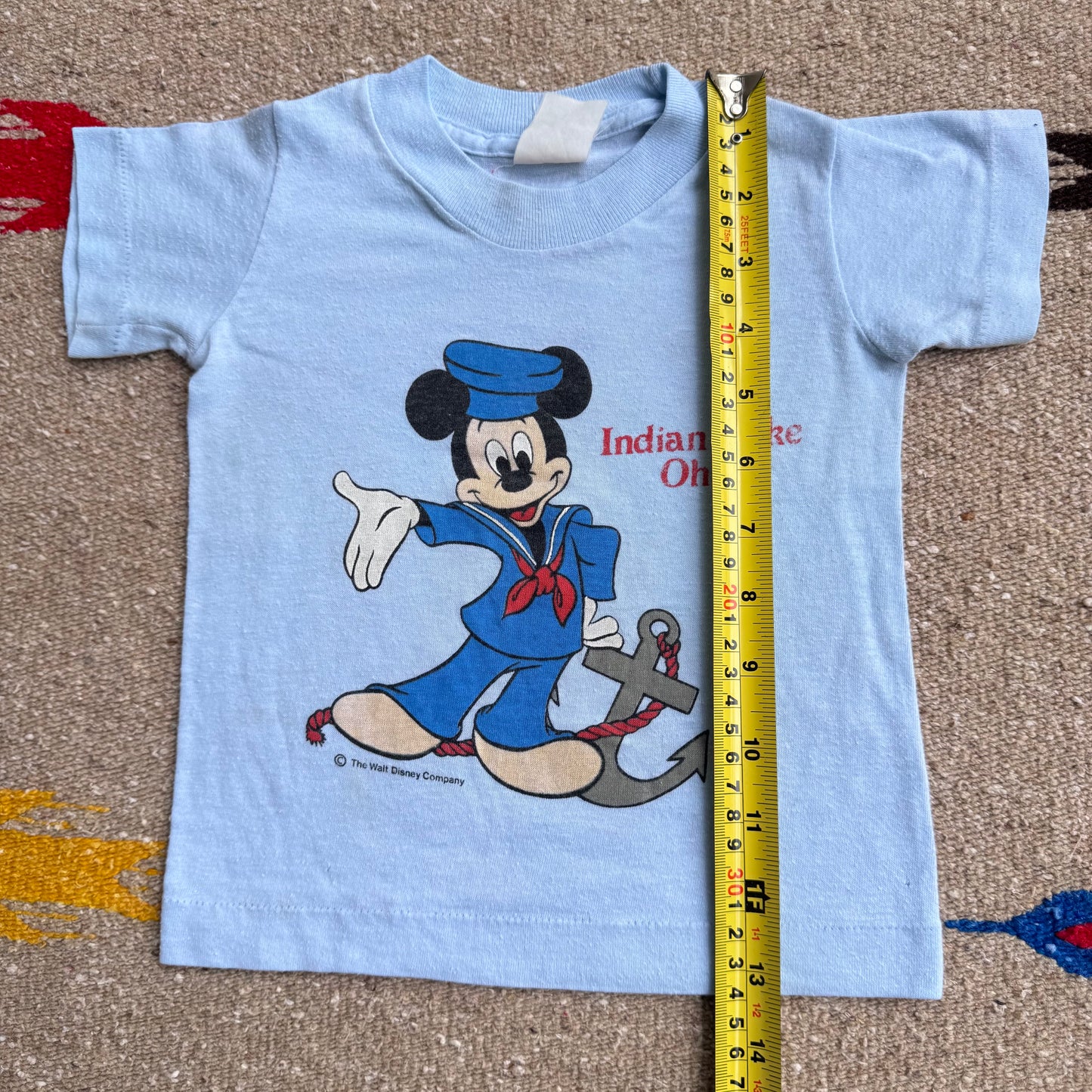80s 90s Kids Baby Toddler Vintage Walt Disney Mickey Mouse Sailor Indian Lake Ohio Souvenir Print Short Sleeve Single Stitch Light Blue T-Shirt S 18M 24M 2Y Made In USA