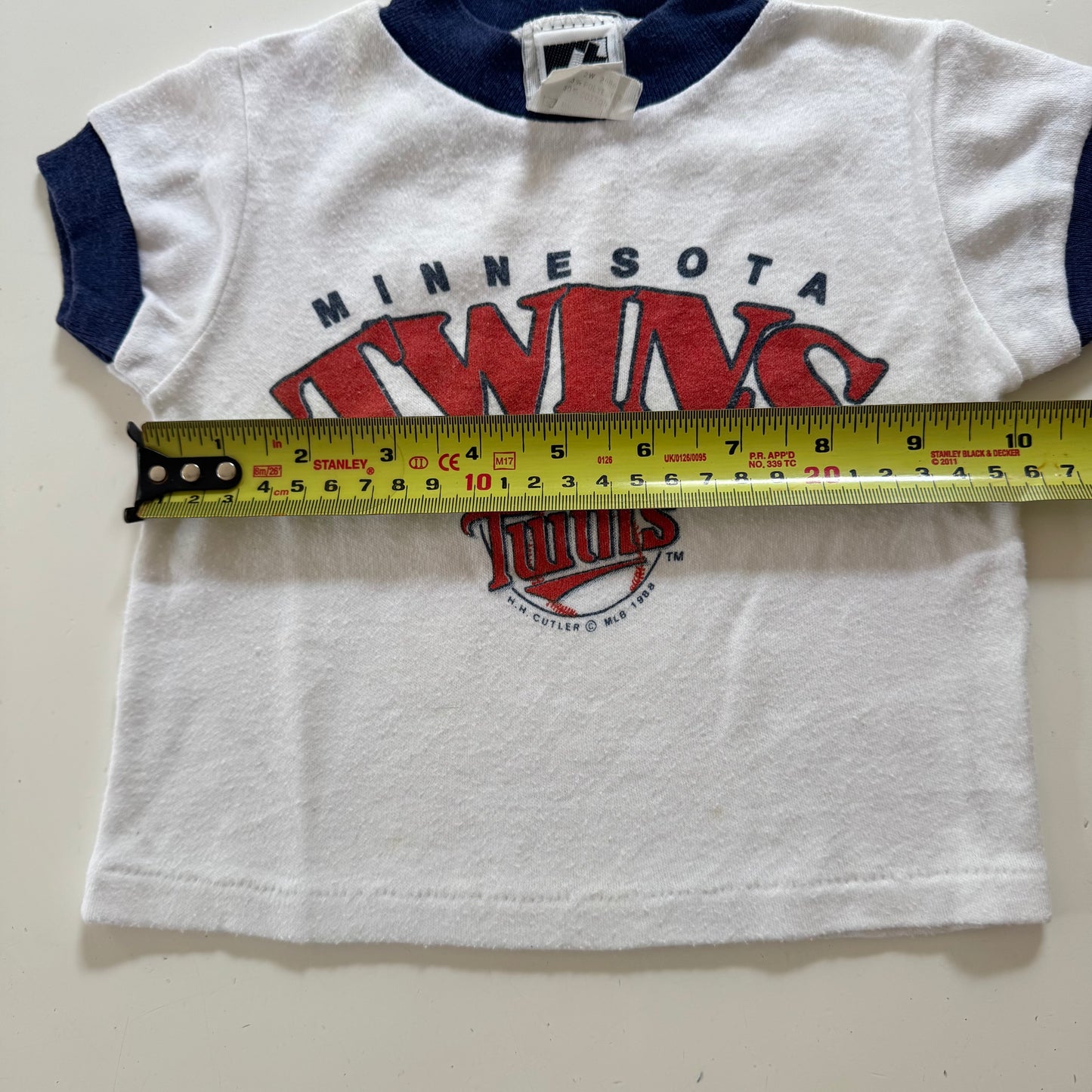 1988 Kids Baby Vintage Jog Togs Minnesota Twins MLB 50/50 White Short Sleeve T-Shirt 12m Made in USA