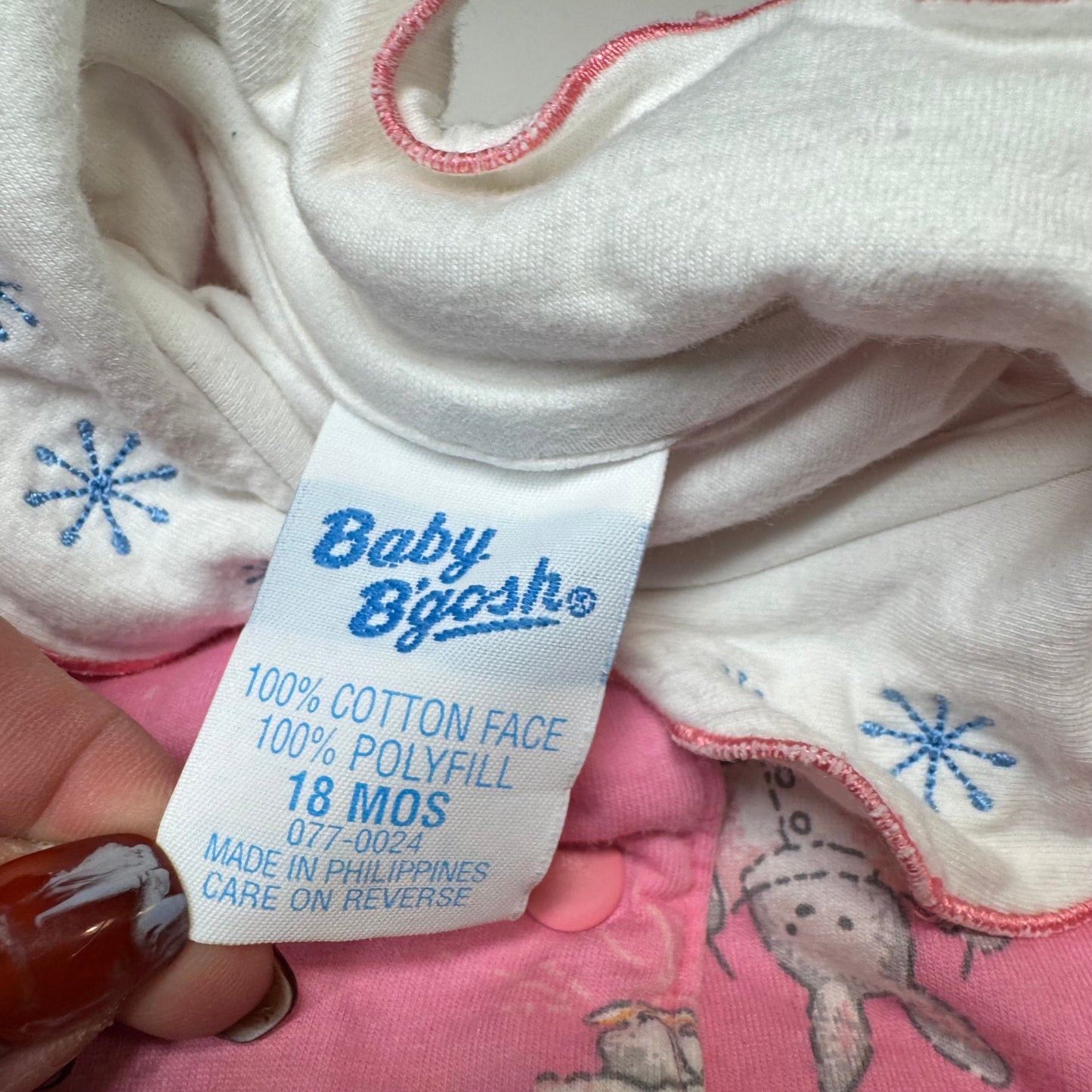 90s Kids Baby Vintage Oshkosh B’Gosh Bunny AOP Print Thick Lined Winter Onesie Romper Longsleeve Cotton Top / 18m/