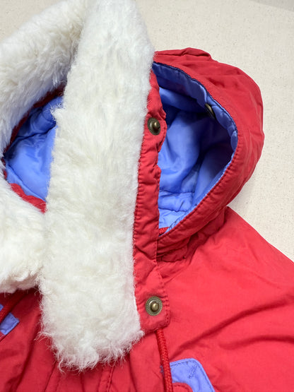 90s 2000' Kids Toddler Vintage Oshkosh Bgosh Heart Buttons Removable Hood Boa Down Jacket / 4T 5T 6y