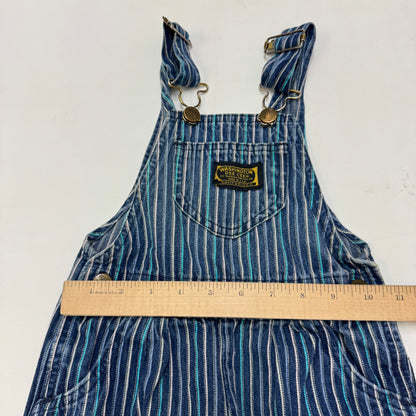 70s Kids Vintage Washington Dee Cee Sanforized Blue Denim Long Pant Striped Overalls With Adjustable Straps 6Y Made in USA