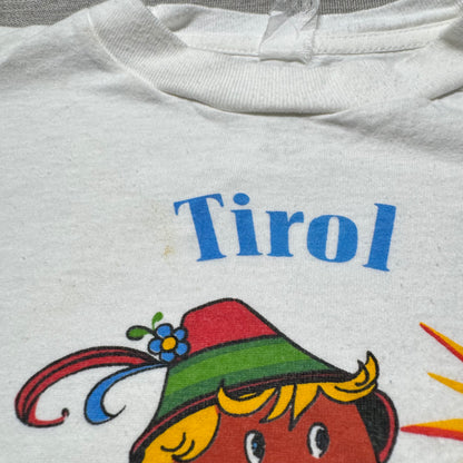 70s Kids Vintage Tirol Hallo Austria Kid Yodeller Print White Single Stitch Short Sleeve T-Shirt 7Y 8Y 9Y Baby Tee XS Adult