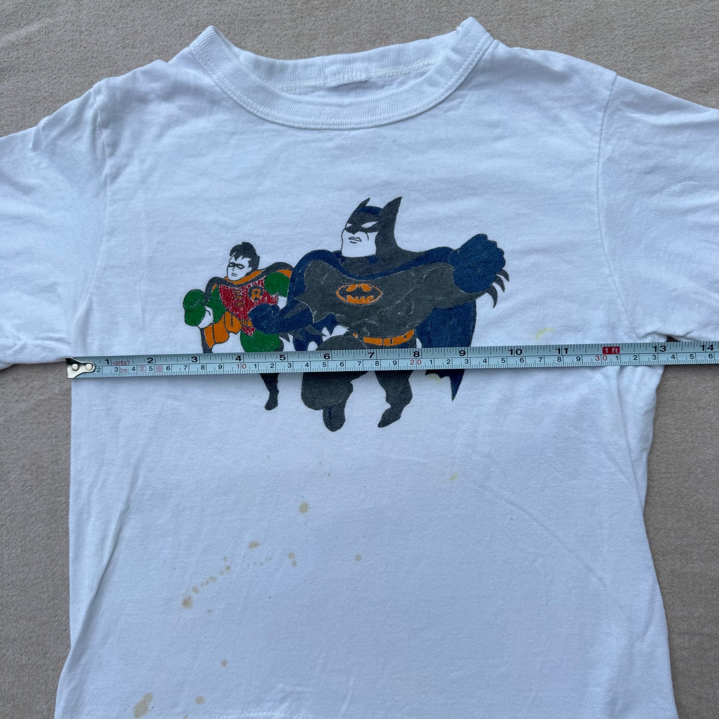 70s 80s Kids Vintage Batman and Robyn Cartoon Print White Short Single Stitch T-Shirt 3Y 4Y 5Y