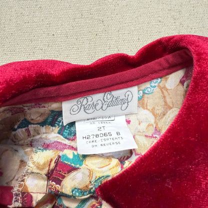 80s 90s Kids Toddler Vintage Teddy Bear AOP Christmas Pattern Velvet Round Collar Dress / 24m 2T   dress