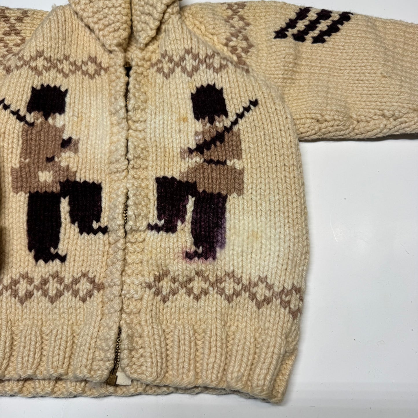 50s 60s Kids Toddler Vintage Beige Brown Royal Guard Heavy Talon Zipper Cowichan Sweater / 2Y 3Y 4Y