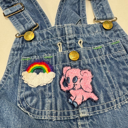70s Kids Vintage Big Smith Blue Denim Long Pant Overalls With adjustable Straps Cute Patches Front And Back 5Y 6Y Made in USA