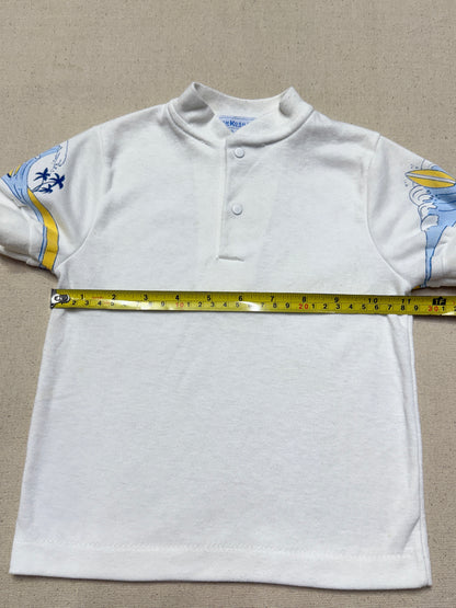 90s Kids Toddler Vintage Oshkosh Bgosh Surf Dog White Tshirt Top / 2T 3T / Made in USA
