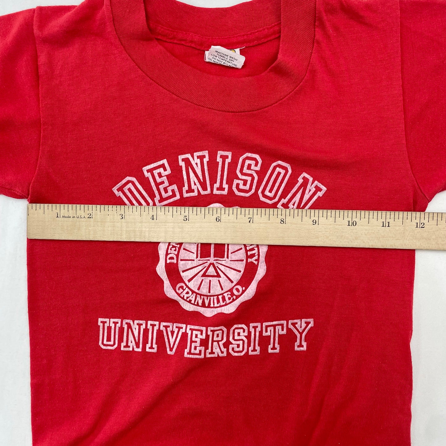 70s/80s Kids Toddler Vintage Denison University Flock Print Tshirt / 4y 5y / Plyester Cotton / Made in USA