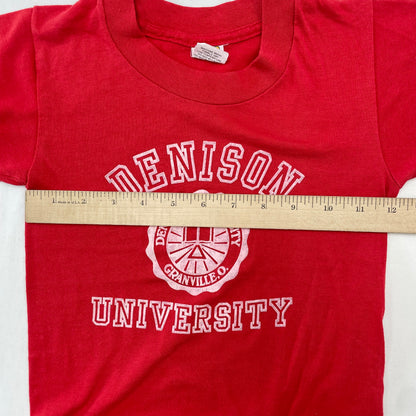 70s/80s Kids Toddler Vintage Denison University Flock Print Tshirt / 4y 5y / Plyester Cotton / Made in USA