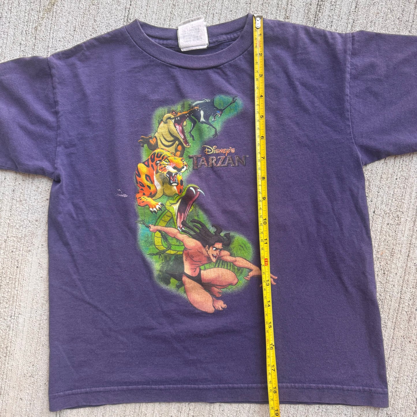 90s Kids Vintage Disney Tarzan Faded Purple 100 % Cotton T-Shirt 7Y 8Y 9Y Tiny Adult