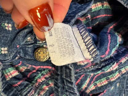 90s Kids Toddler Infant Vintage Baby B’Gosh Oshkosh Denim White Flower Embroidered Print Overall /2T / Made in USA