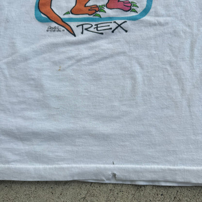 1993 Kids Youth Vintage Rex Dinosaur Cartoon 50/50 Whire T-Shirt 10Y 11Y 12Y Made In USA