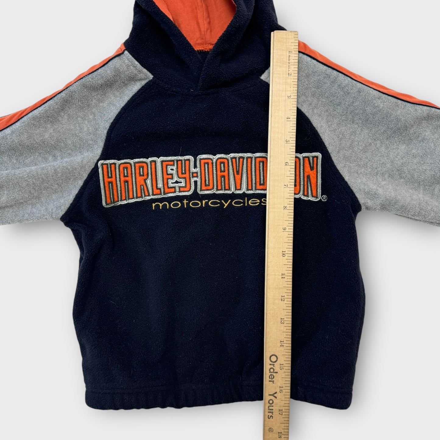 Kids Toddler Harley Davidson Motorcycles Navy Fleece Pullover Hood With Gray and Orange Stripe 3T 4T